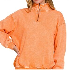 Zenana Outfitters Vibrant Orange Quarter-Zip Sweatshirt